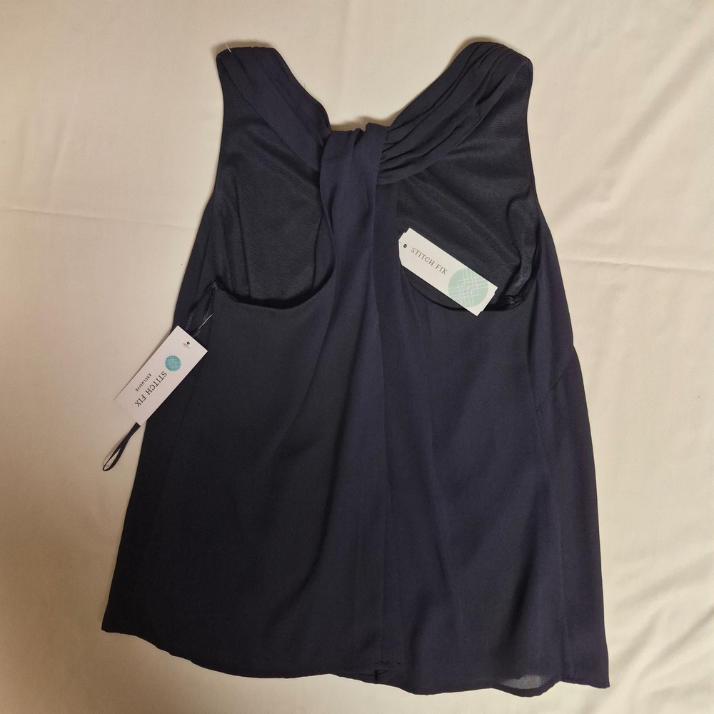 Collective Concept Navy Blue Twist Front Sleeveless Chiffon Blouse Stitch Fix SP - Picture 2 of 3